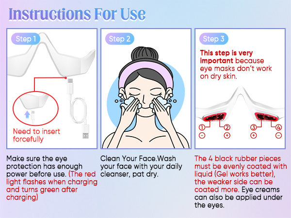 Under-Eye Light Therapy Device, Beauty Device with Eye Massage for Relieve Eye Bags, Eye Fatigue, Dark Circles, with Gel and Glasses Strap