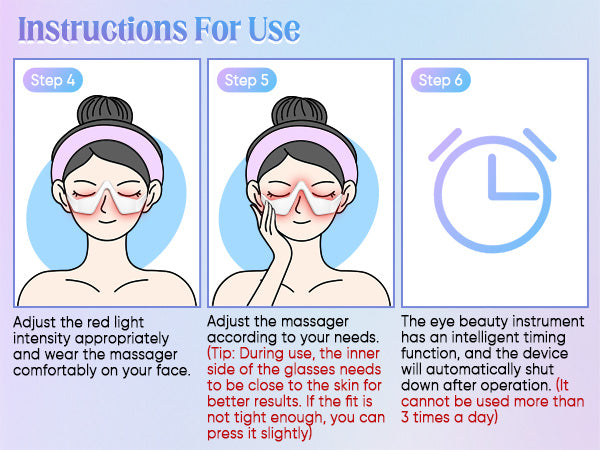 Under-Eye Light Therapy Device, Beauty Device with Eye Massage for Relieve Eye Bags, Eye Fatigue, Dark Circles, with Gel and Glasses Strap