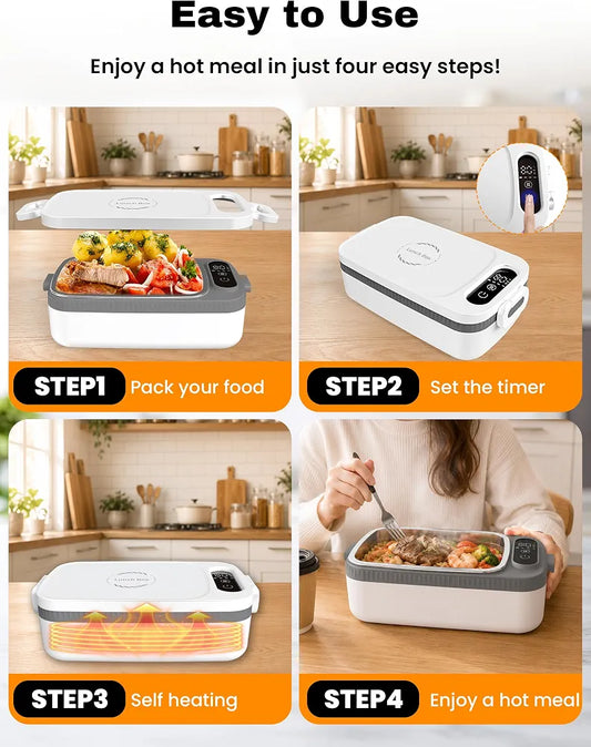 Cordless Electric Lunch Box, 1000 ml Food Container, Portable Food Warmer
8000mAh Rechargeable Battery, 7 Timer & 4 Temperature Adjustment Portable Lunch Box for Car,Office,Travel,Picnic, Leak-proof