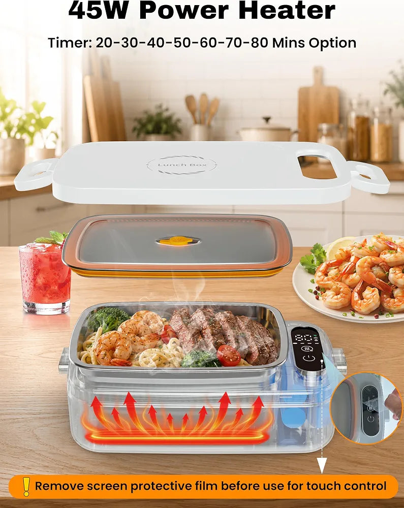 Cordless Electric Lunch Box, 1000 ml Food Container, Portable Food Warmer
8000mAh Rechargeable Battery, 7 Timer & 4 Temperature Adjustment Portable Lunch Box for Car,Office,Travel,Picnic, Leak-proof