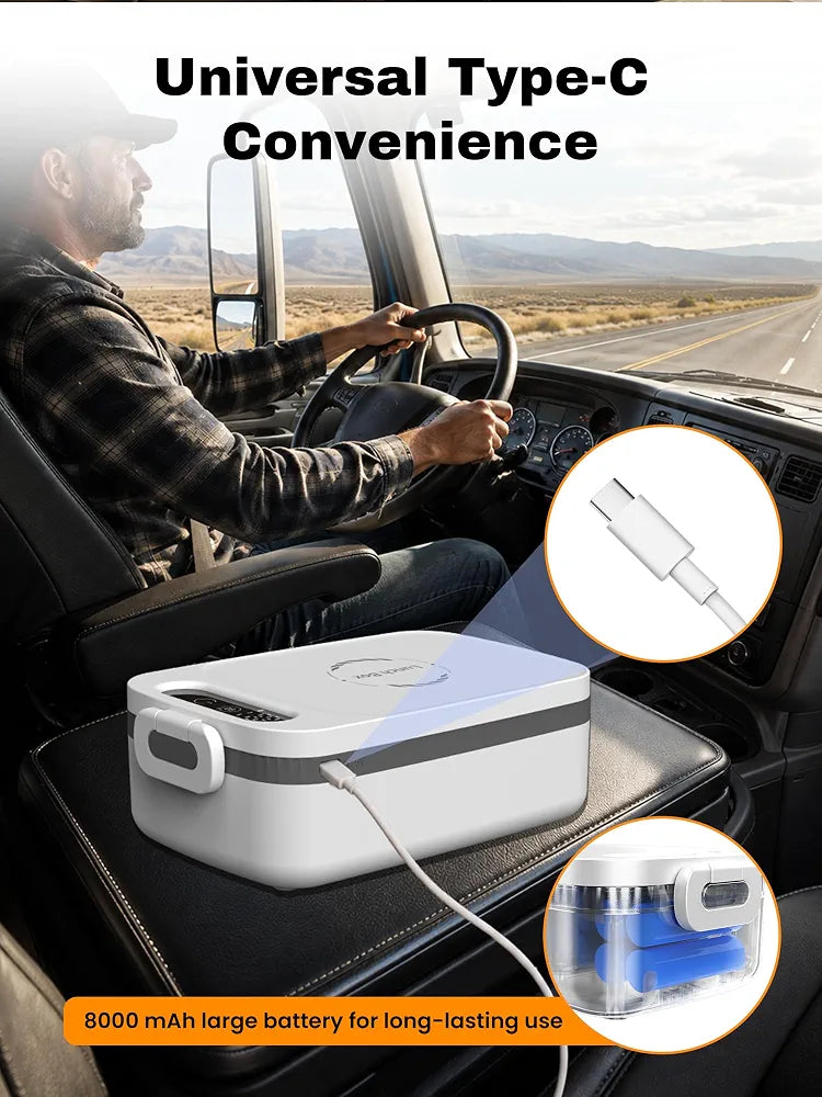 Cordless Electric Lunch Box, 1000 ml Food Container, Portable Food Warmer
8000mAh Rechargeable Battery, 7 Timer & 4 Temperature Adjustment Portable Lunch Box for Car,Office,Travel,Picnic, Leak-proof