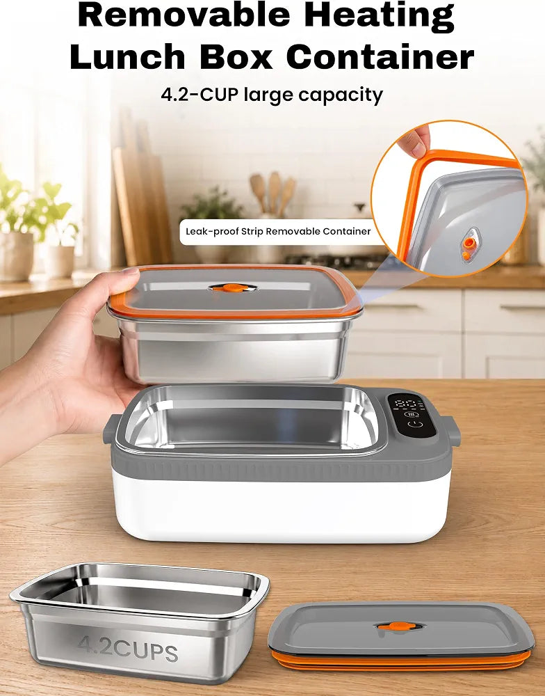 Cordless Electric Lunch Box, 1000 ml Food Container, Portable Food Warmer
8000mAh Rechargeable Battery, 7 Timer & 4 Temperature Adjustment Portable Lunch Box for Car,Office,Travel,Picnic, Leak-proof