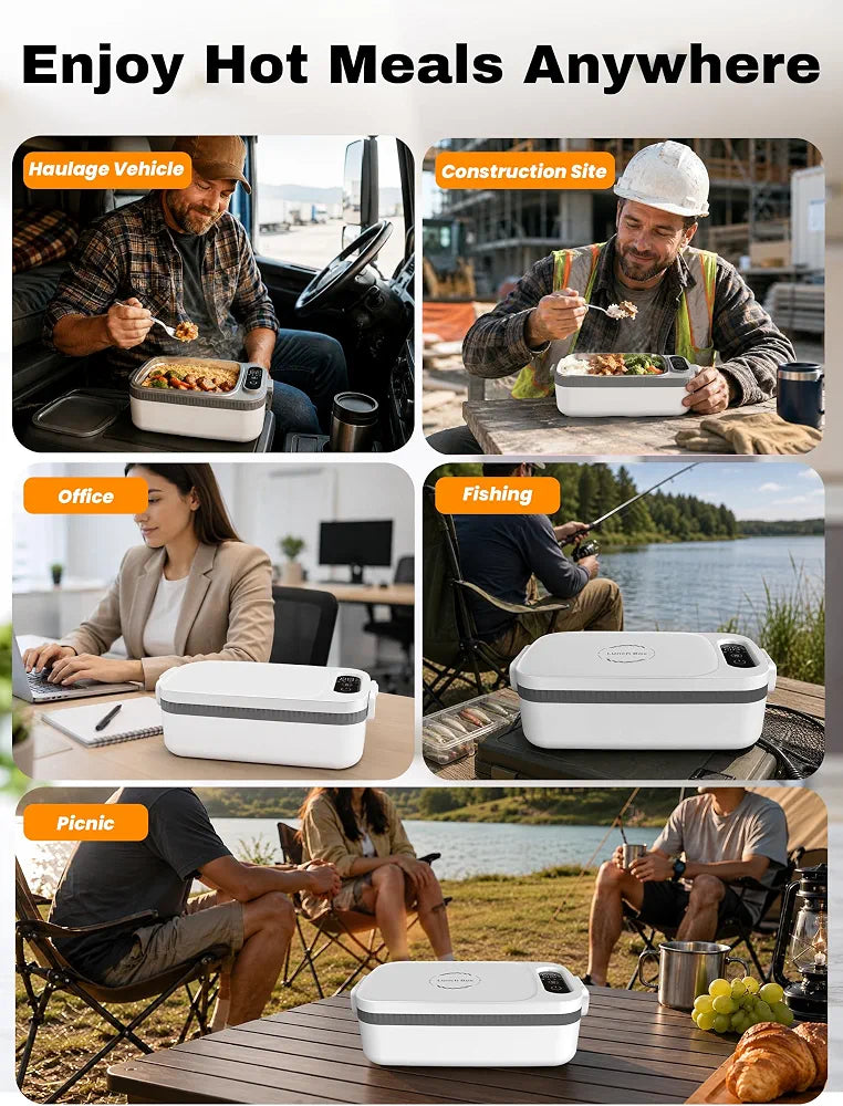 Cordless Electric Lunch Box, 1000 ml Food Container, Portable Food Warmer
8000mAh Rechargeable Battery, 7 Timer & 4 Temperature Adjustment Portable Lunch Box for Car,Office,Travel,Picnic, Leak-proof
