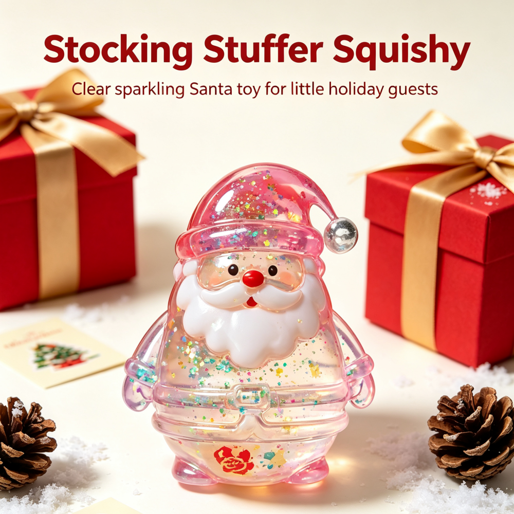 Maltose Santa Claus Squishy Toy Transparent Glitter Filled Stress Relief Squeeze Fidget Toy Christmas Gift